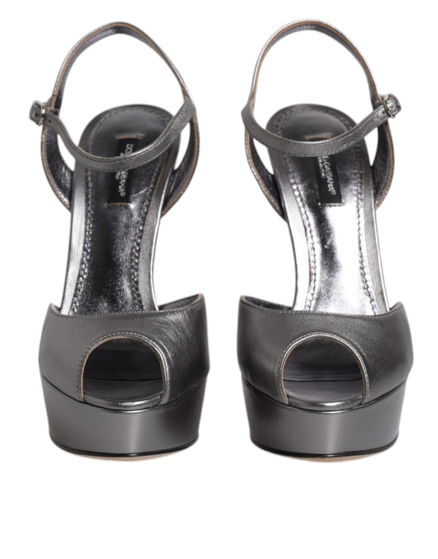 Dolce & Gabbana Silver Leather Platform Heels Sandals Shoes - SMARTMARTNZ