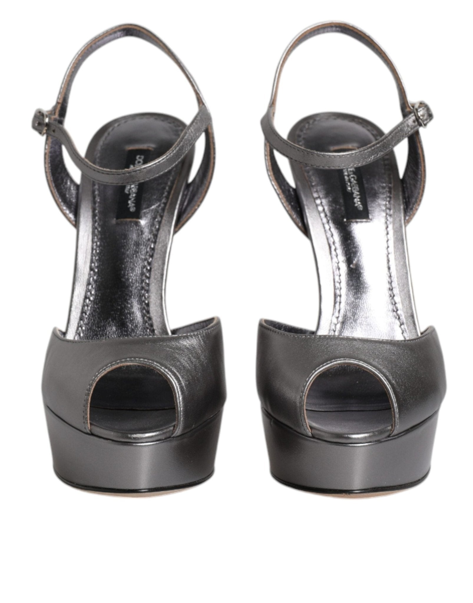 Dolce & Gabbana Silver Leather Platform Heels Sandals Shoes - SMARTMARTNZ