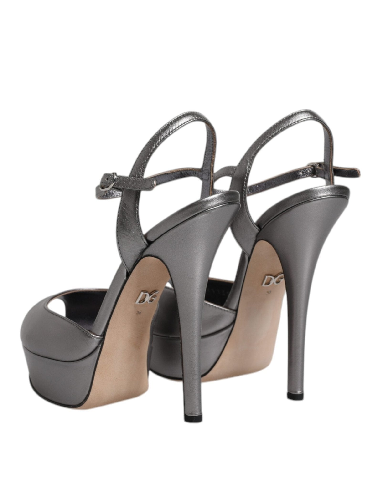 Dolce & Gabbana Silver Leather Platform Heels Sandals Shoes - SMARTMARTNZ