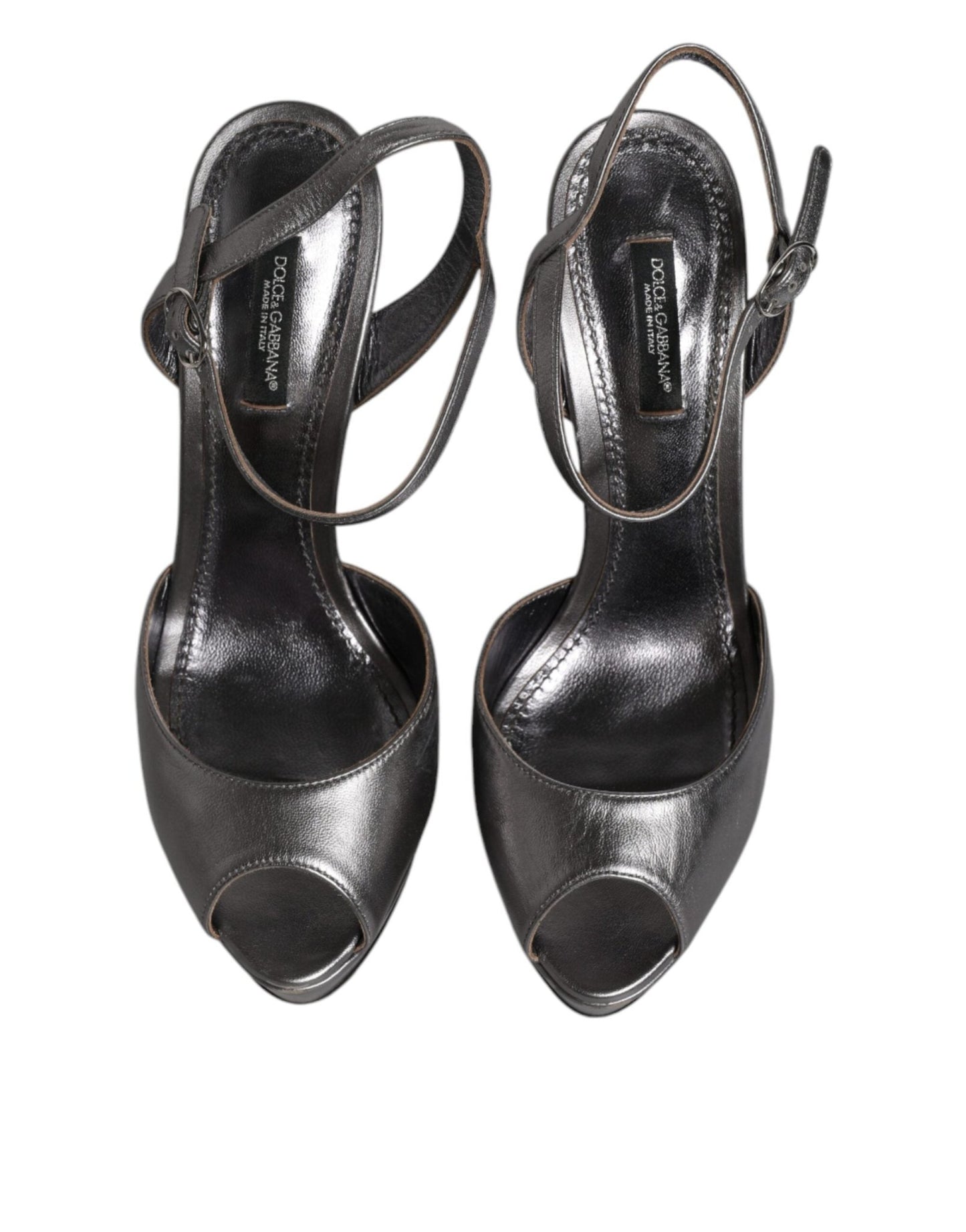 Dolce & Gabbana Silver Leather Platform Heels Sandals Shoes - SMARTMARTNZ