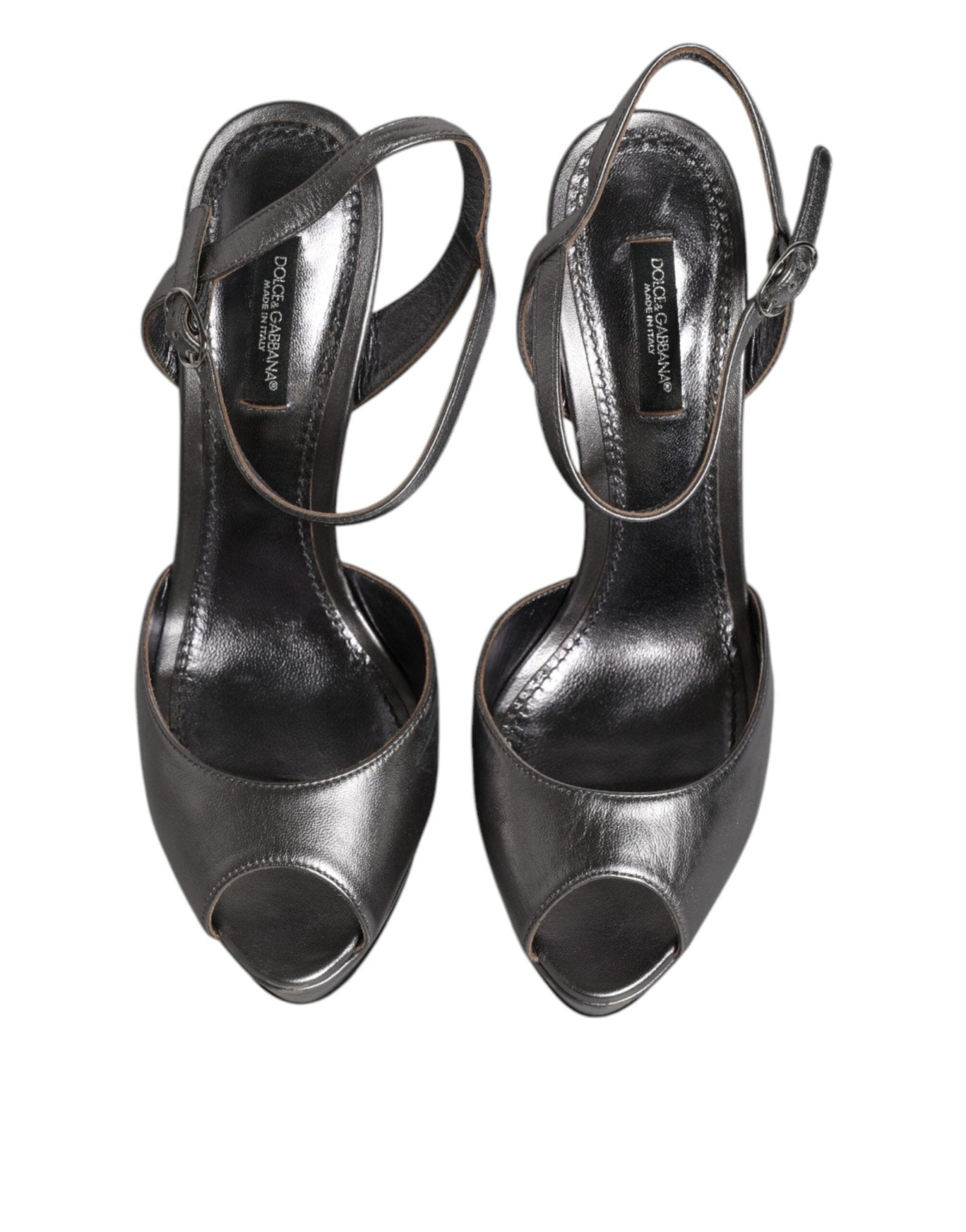 Dolce & Gabbana Silver Leather Platform Heels Sandals Shoes - SMARTMARTNZ
