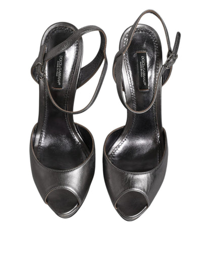 Dolce & Gabbana Silver Leather Platform Heels Sandals Shoes - SMARTMARTNZ
