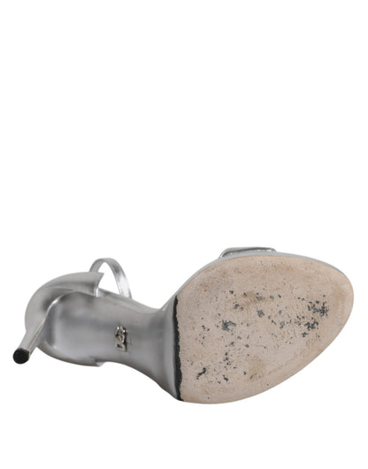 Dolce & Gabbana Silver Leather Platform Keira Sandals Shoes - SMARTMARTNZ