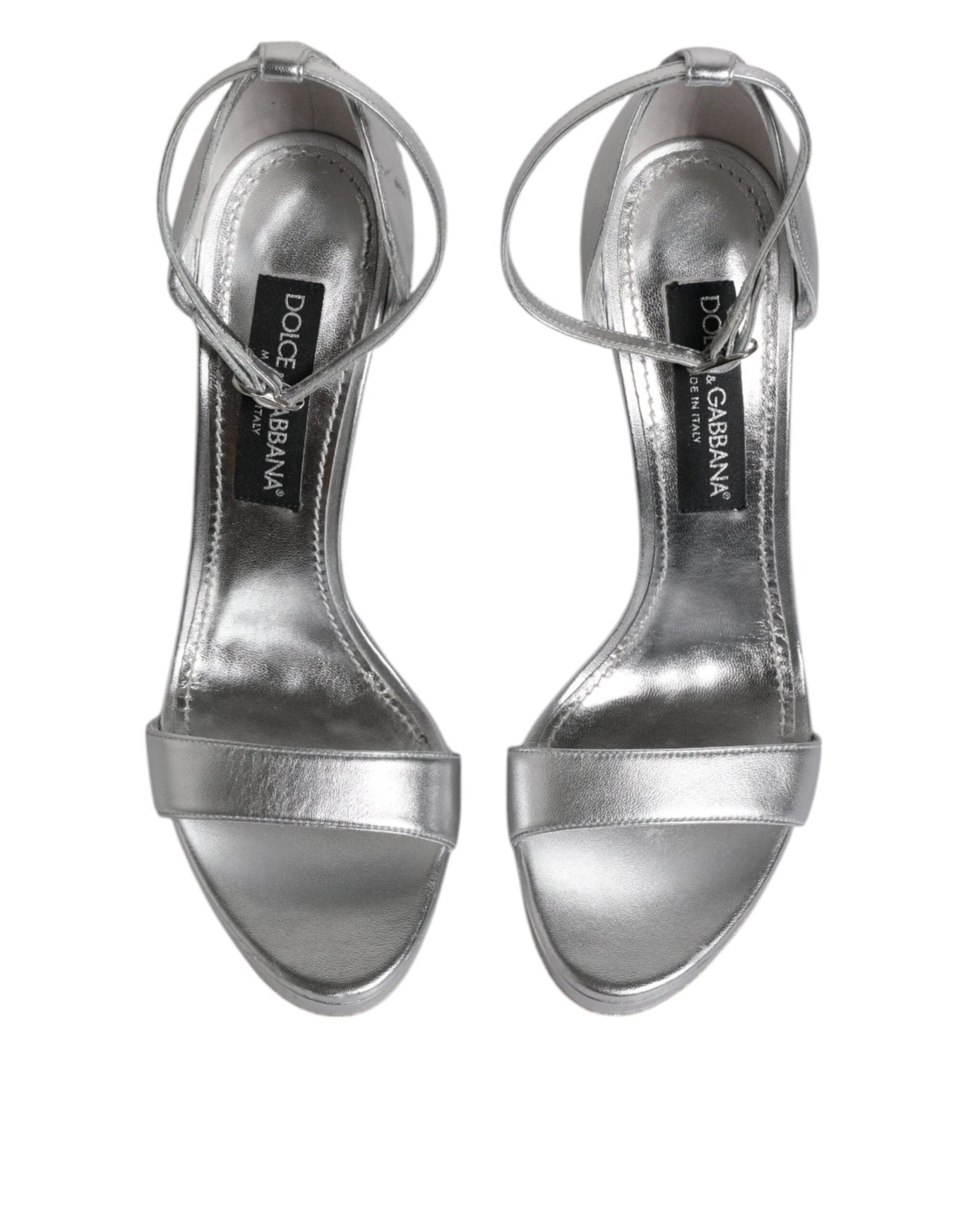 Dolce & Gabbana Silver Leather Platform Keira Sandals Shoes - SMARTMARTNZ