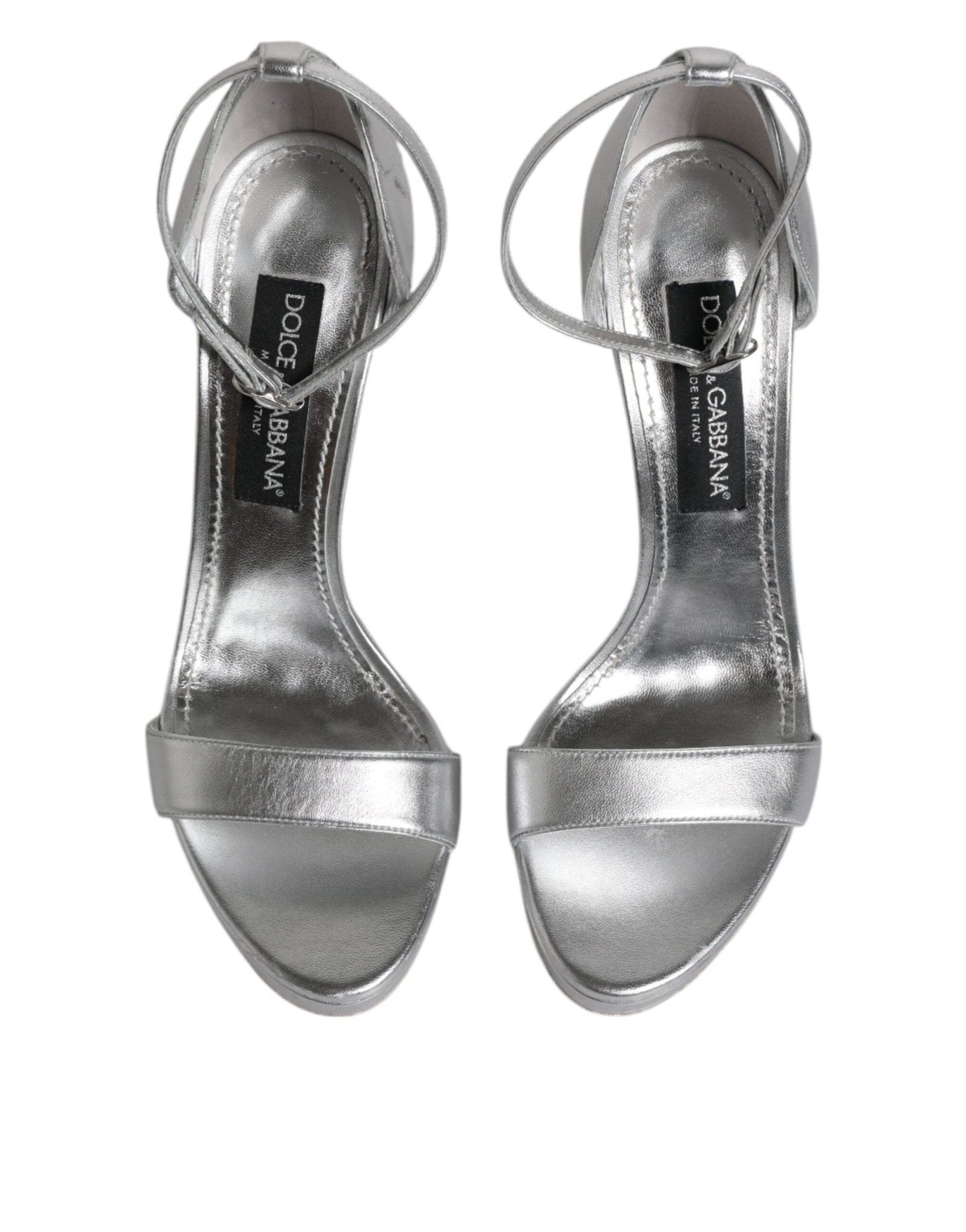 Dolce & Gabbana Silver Leather Platform Keira Sandals Shoes - SMARTMARTNZ
