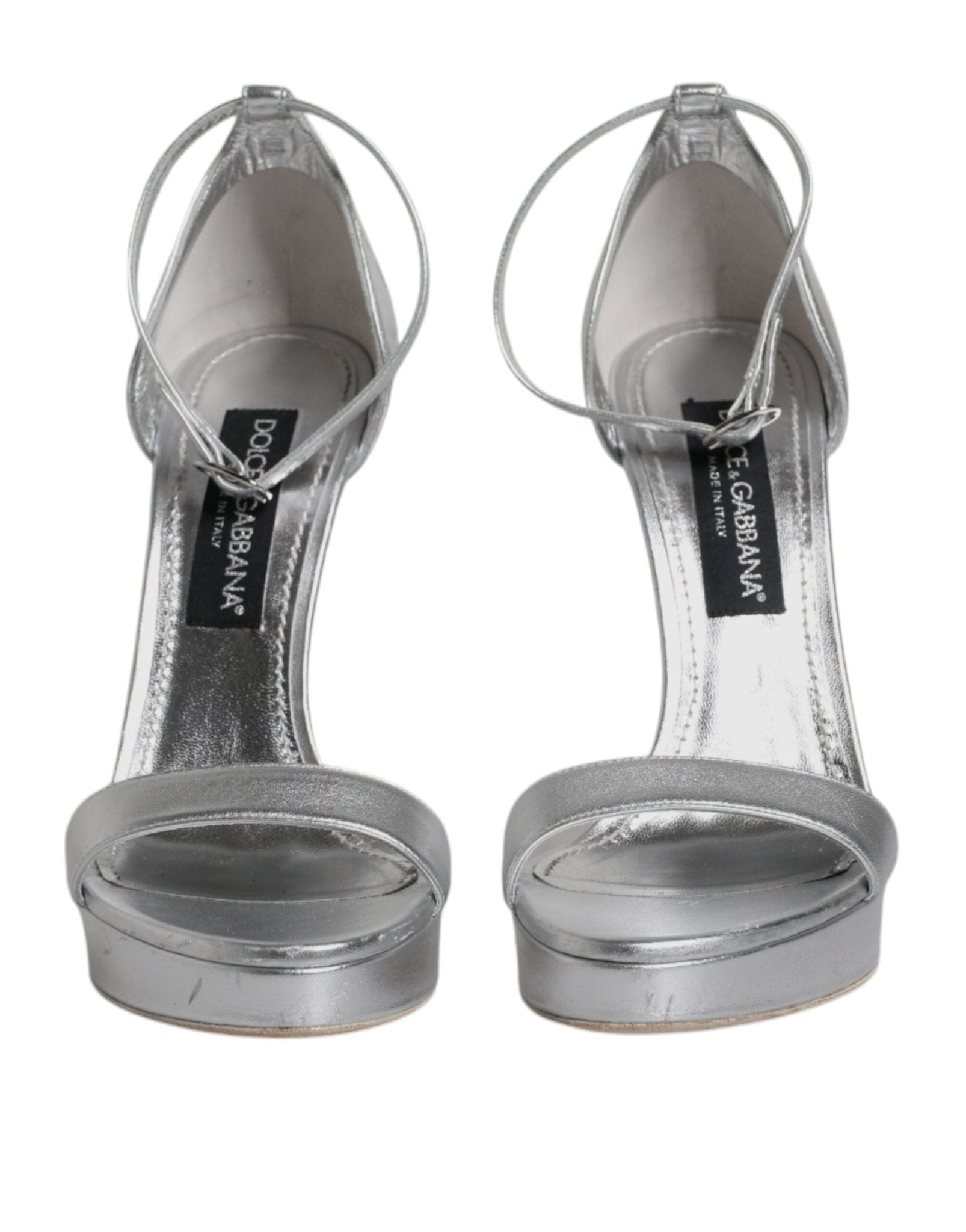 Dolce & Gabbana Silver Leather Platform Keira Sandals Shoes - SMARTMARTNZ
