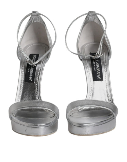 Dolce & Gabbana Silver Leather Platform Keira Sandals Shoes - SMARTMARTNZ