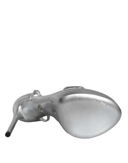 Dolce & Gabbana Silver Leather Platform Keira Sandals Shoes - SMARTMARTNZ
