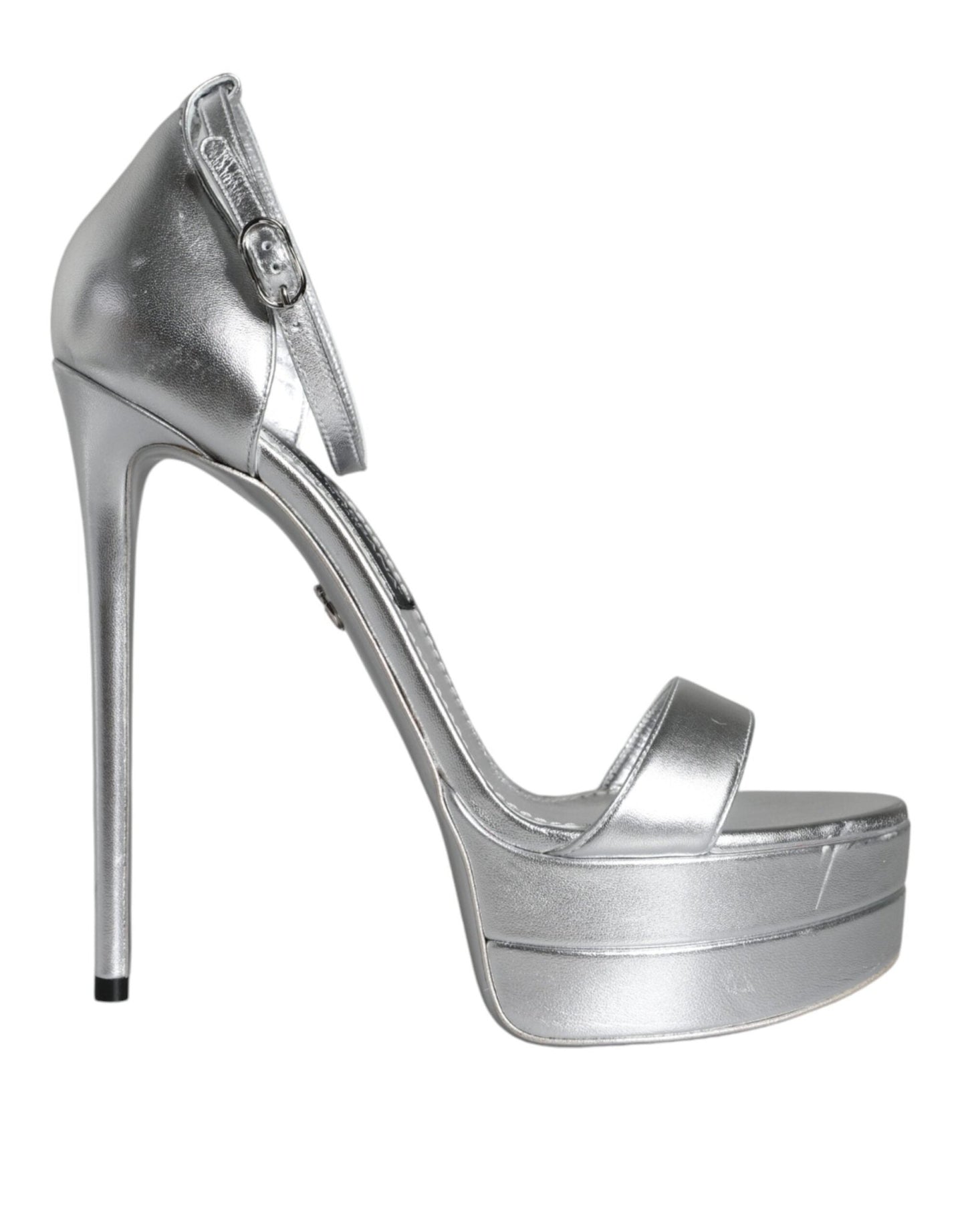 Dolce & Gabbana Silver Leather Platform Keira Sandals Shoes - SMARTMARTNZ