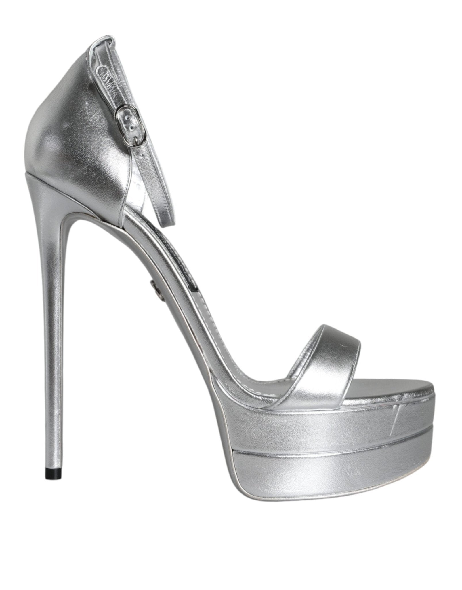Dolce & Gabbana Silver Leather Platform Keira Sandals Shoes - SMARTMARTNZ