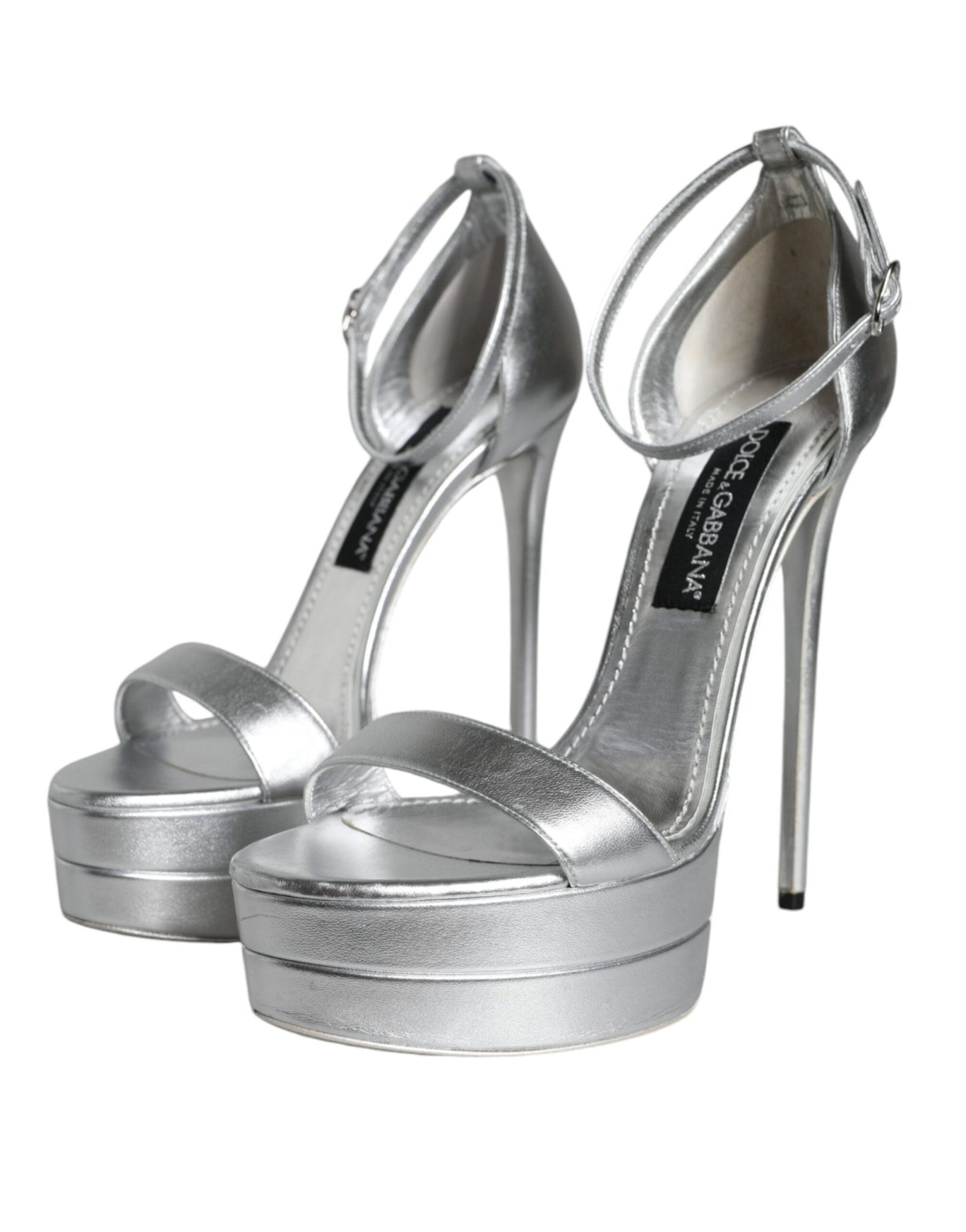 Dolce & Gabbana Silver Leather Platform Keira Sandals Shoes - SMARTMARTNZ