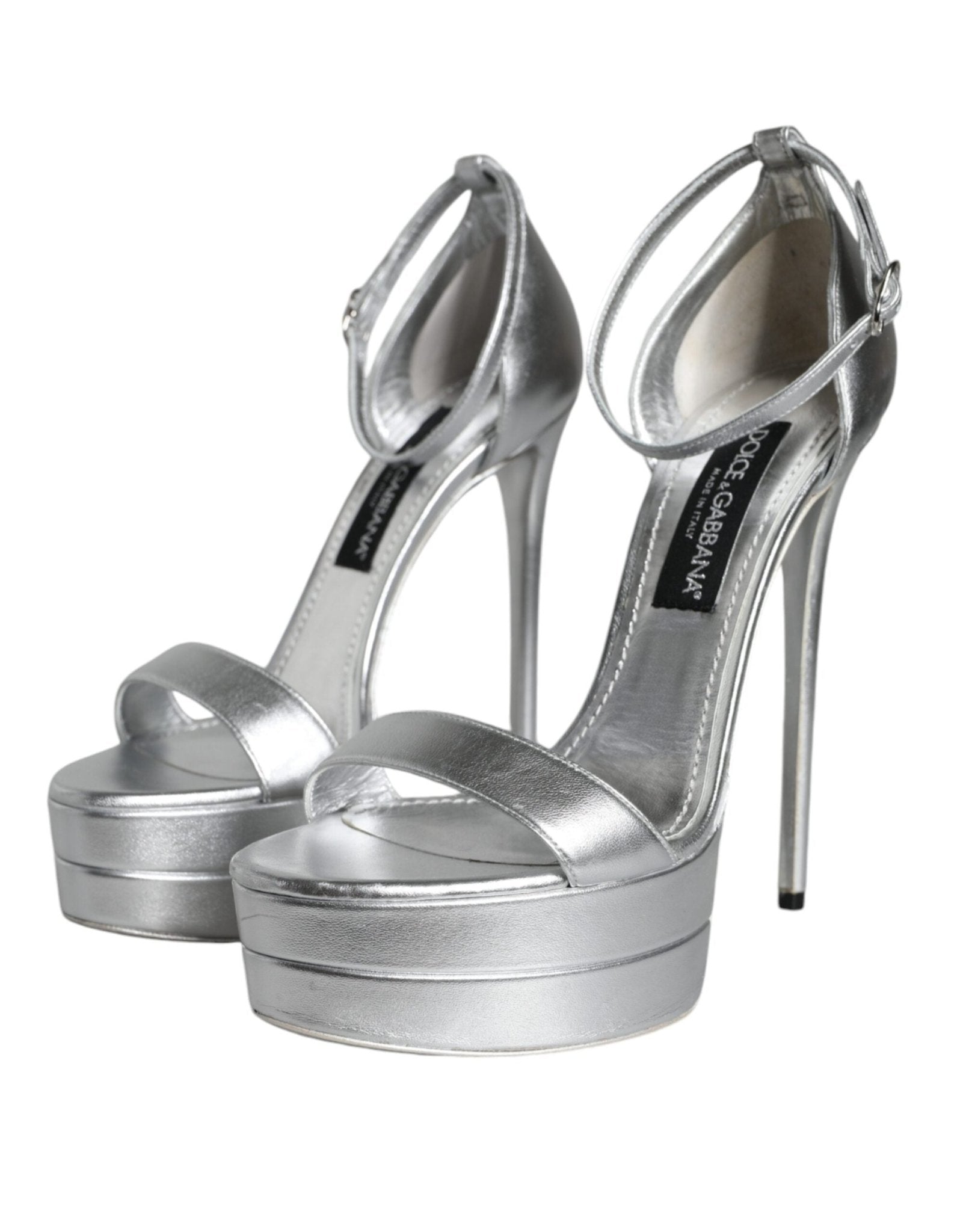 Dolce & Gabbana Silver Leather Platform Keira Sandals Shoes - SMARTMARTNZ