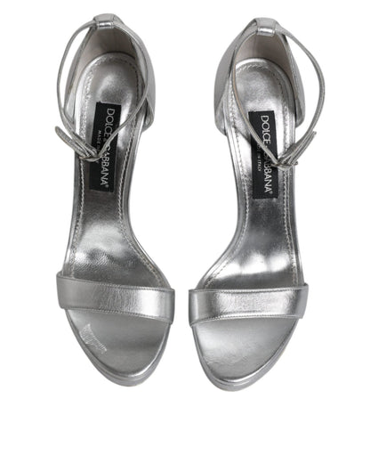 Dolce & Gabbana Silver Leather Platform Keira Sandals Shoes - SMARTMARTNZ