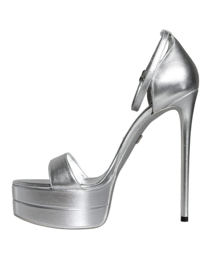 Dolce & Gabbana Silver Leather Platform Keira Sandals Shoes - SMARTMARTNZ