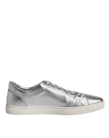 Dolce & Gabbana Silver London Low Top Leather Sneakers Shoes - SMARTMARTNZ