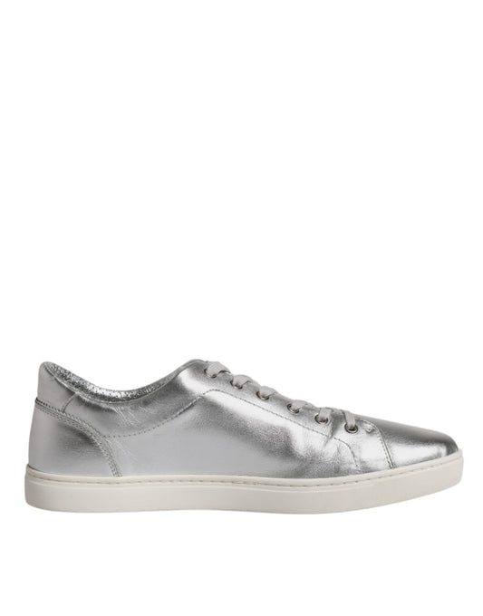 Dolce & Gabbana Silver London Low Top Leather Sneakers Shoes - SMARTMARTNZ