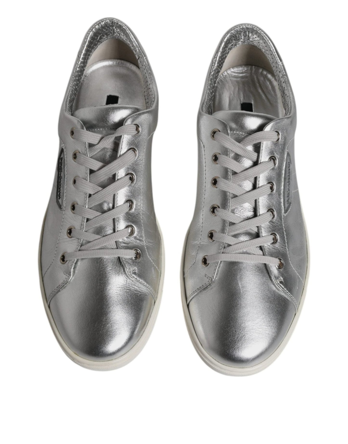 Dolce & Gabbana Silver London Low Top Leather Sneakers Shoes - SMARTMARTNZ