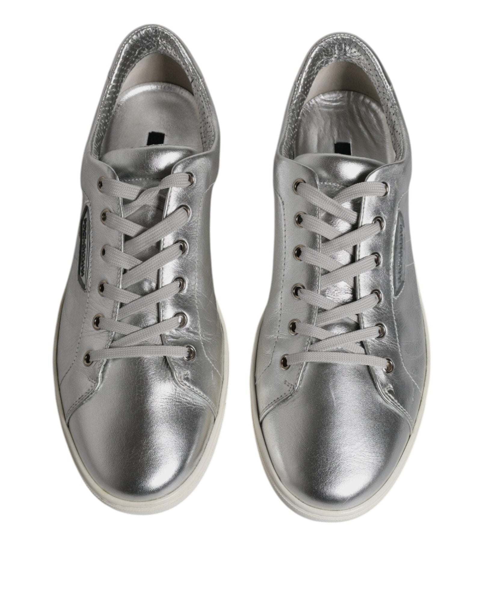 Dolce & Gabbana Silver London Low Top Leather Sneakers Shoes - SMARTMARTNZ