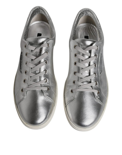 Dolce & Gabbana Silver London Low Top Leather Sneakers Shoes - SMARTMARTNZ
