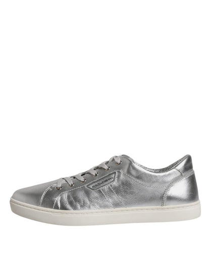 Dolce & Gabbana Silver London Low Top Leather Sneakers Shoes - SMARTMARTNZ