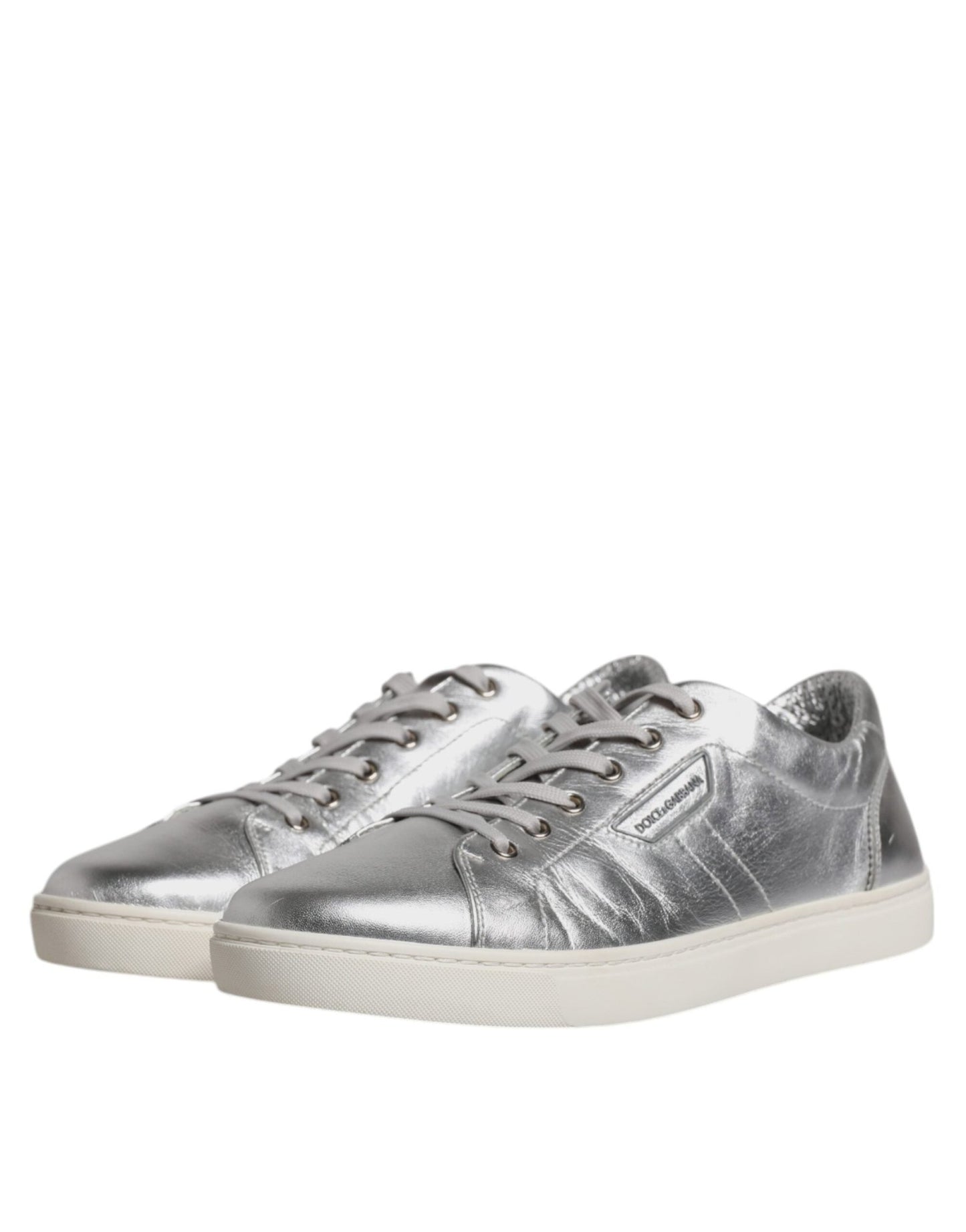 Dolce & Gabbana Silver London Low Top Leather Sneakers Shoes - SMARTMARTNZ