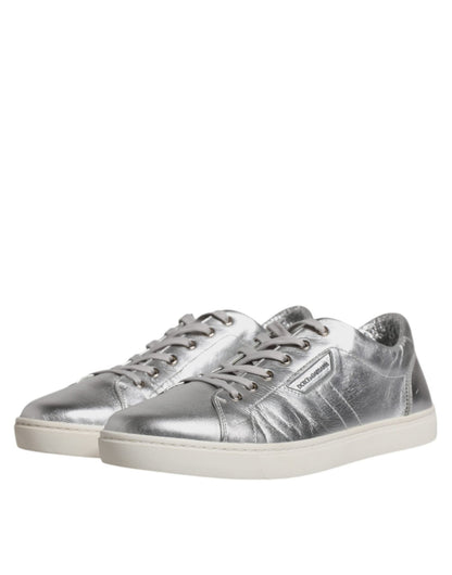 Dolce & Gabbana Silver London Low Top Leather Sneakers Shoes - SMARTMARTNZ