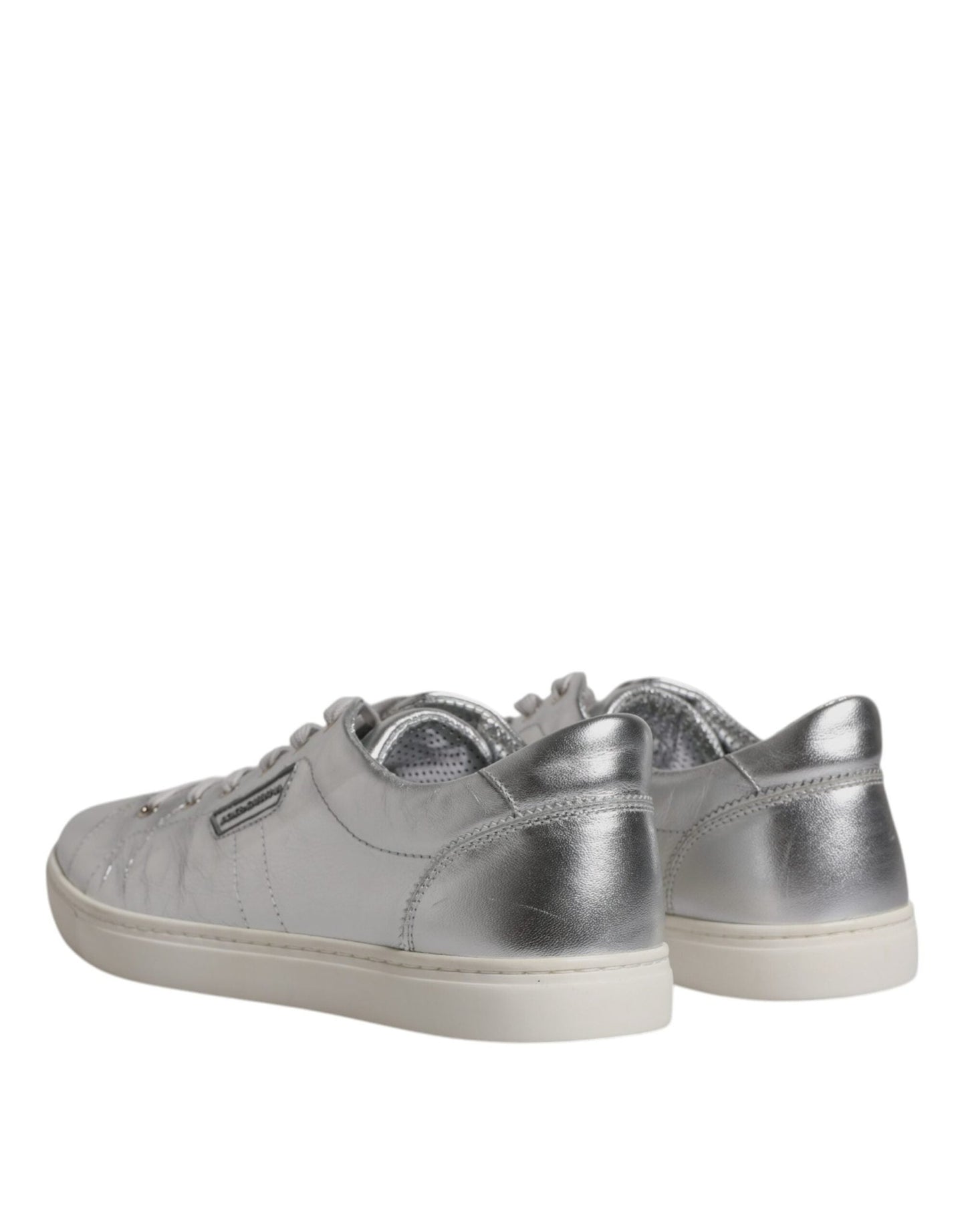 Dolce & Gabbana Silver London Low Top Leather Sneakers Shoes - SMARTMARTNZ