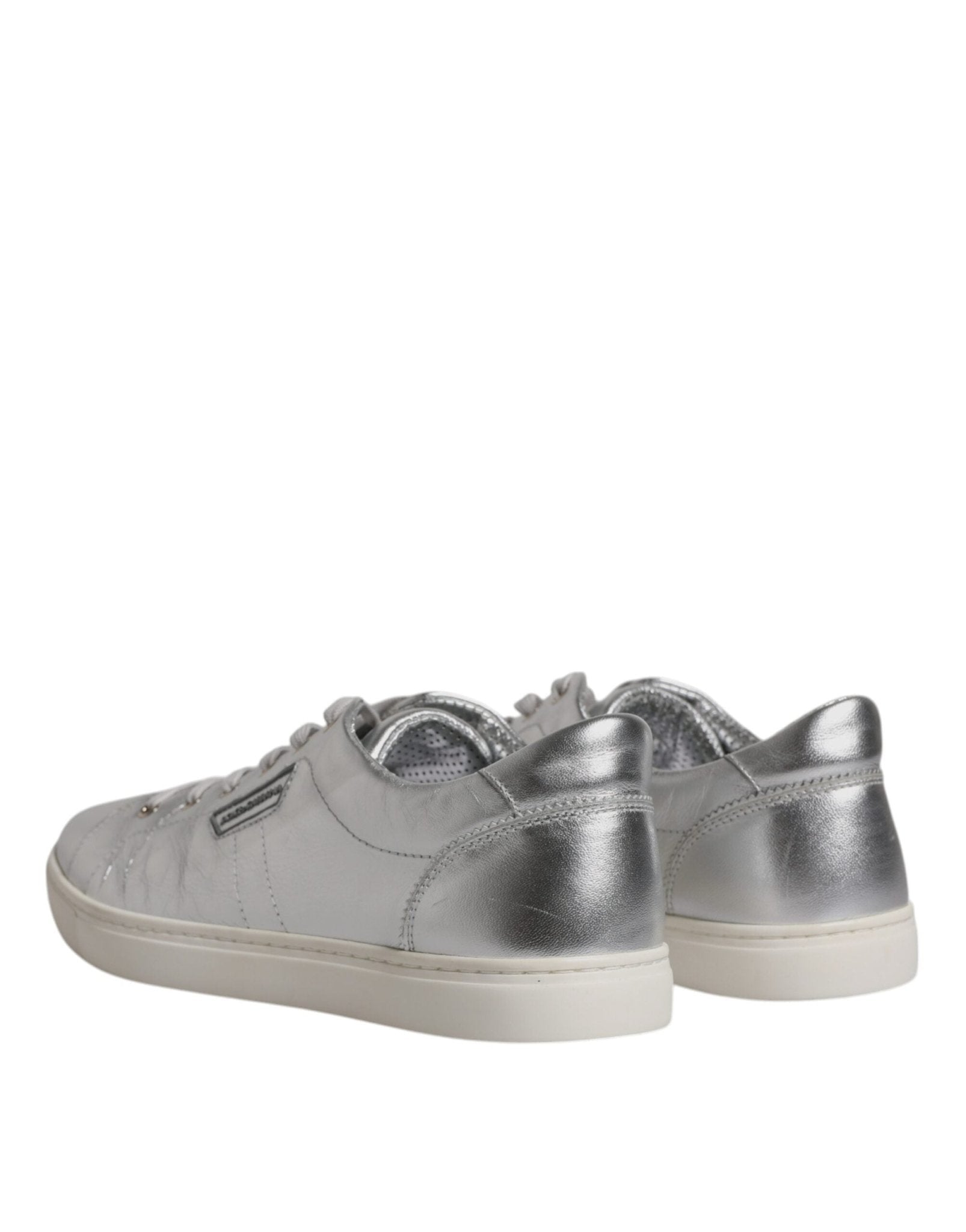 Dolce & Gabbana Silver London Low Top Leather Sneakers Shoes - SMARTMARTNZ