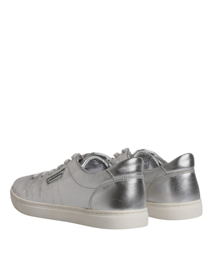 Dolce & Gabbana Silver London Low Top Leather Sneakers Shoes - SMARTMARTNZ