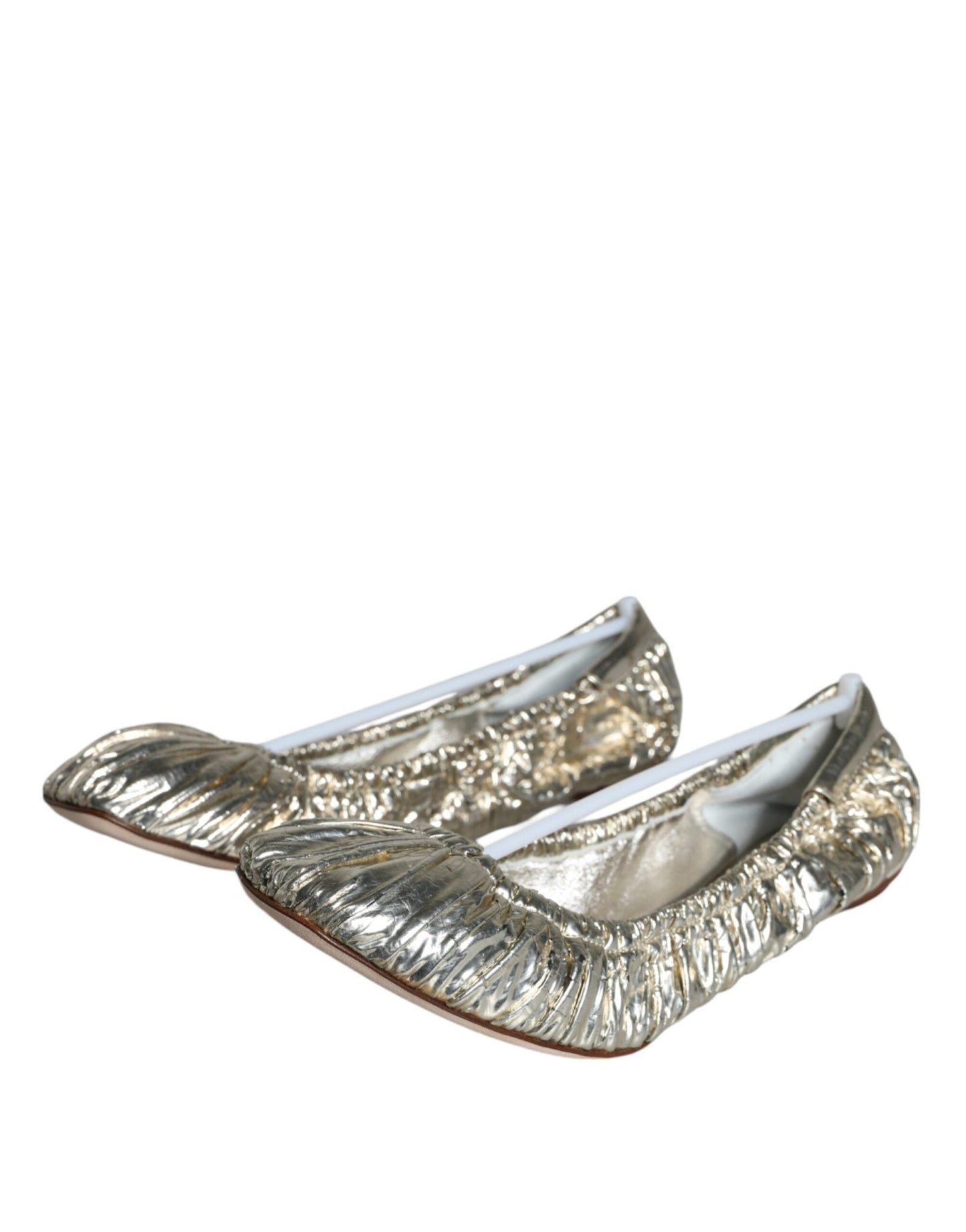 Dolce & Gabbana Silver Patent Leather Scrunch Ballet Flats Shoes - SMARTMARTNZ