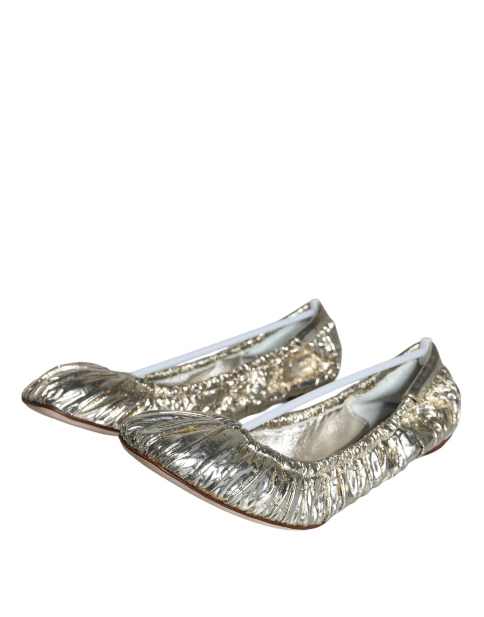 Dolce & Gabbana Silver Patent Leather Scrunch Ballet Flats Shoes - SMARTMARTNZ