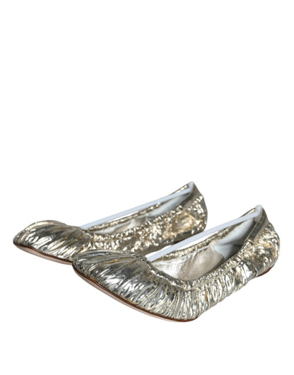 Dolce & Gabbana Silver Patent Leather Scrunch Ballet Flats Shoes - SMARTMARTNZ