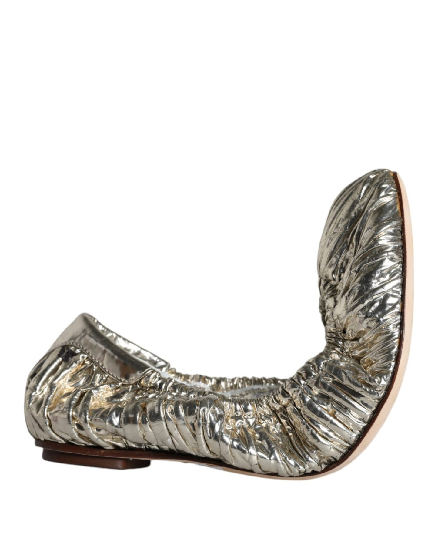 Dolce & Gabbana Silver Patent Leather Scrunch Ballet Flats Shoes - SMARTMARTNZ
