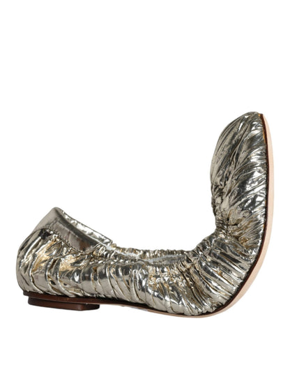 Dolce & Gabbana Silver Patent Leather Scrunch Ballet Flats Shoes - SMARTMARTNZ