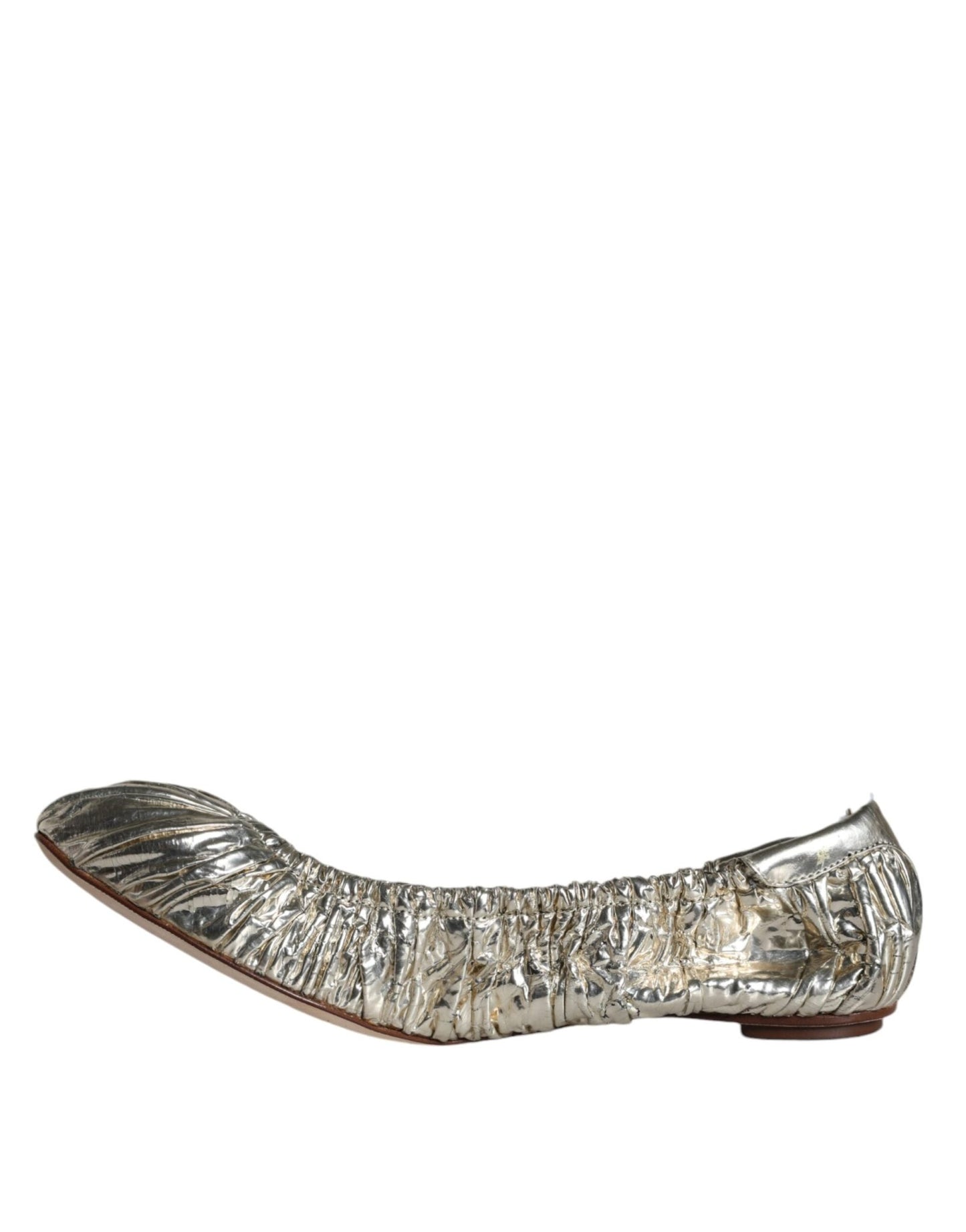 Dolce & Gabbana Silver Patent Leather Scrunch Ballet Flats Shoes - SMARTMARTNZ