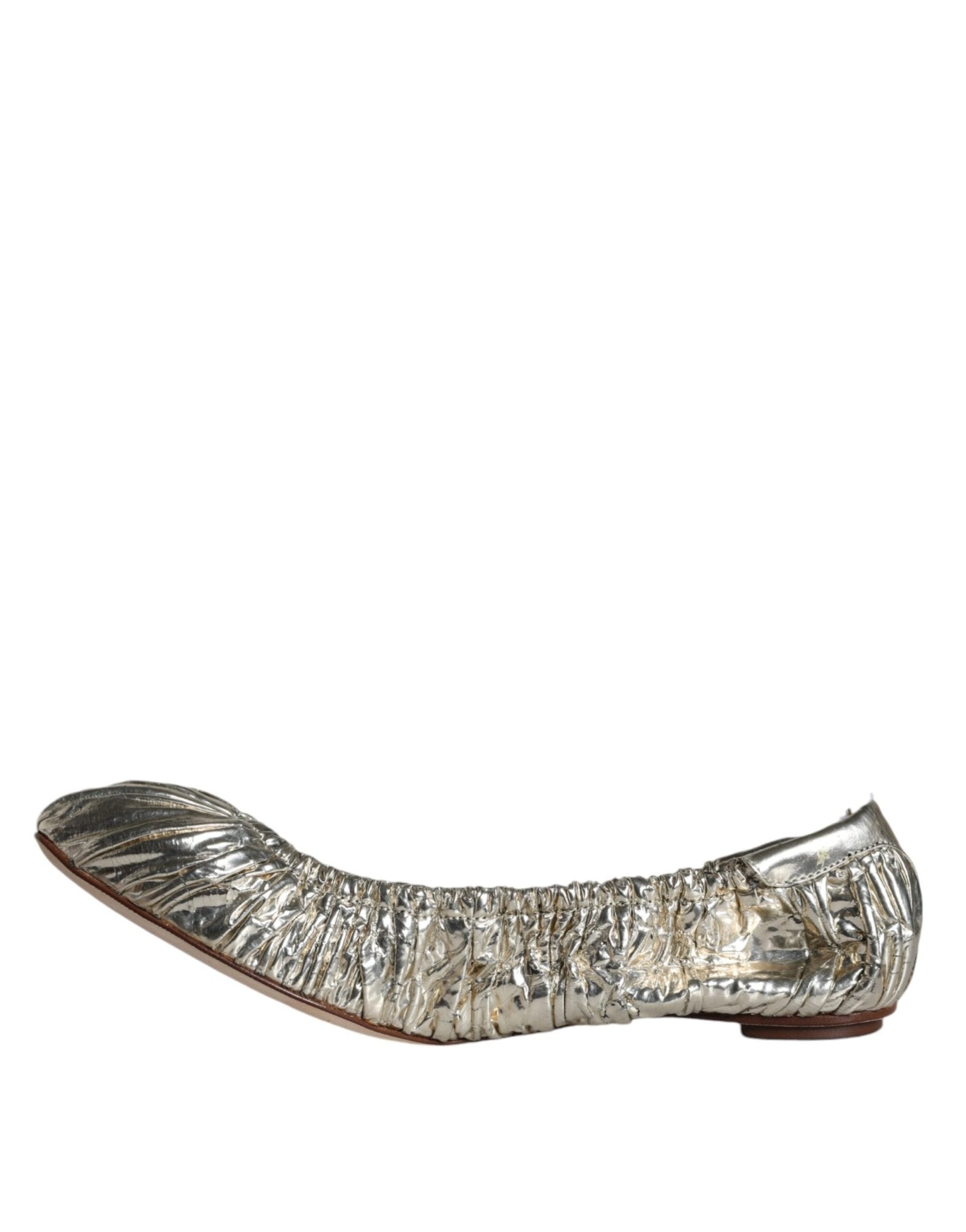 Dolce & Gabbana Silver Patent Leather Scrunch Ballet Flats Shoes - SMARTMARTNZ