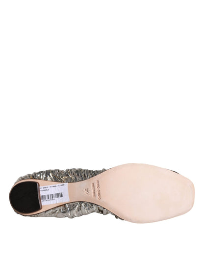 Dolce & Gabbana Silver Patent Leather Scrunch Ballet Flats Shoes - SMARTMARTNZ