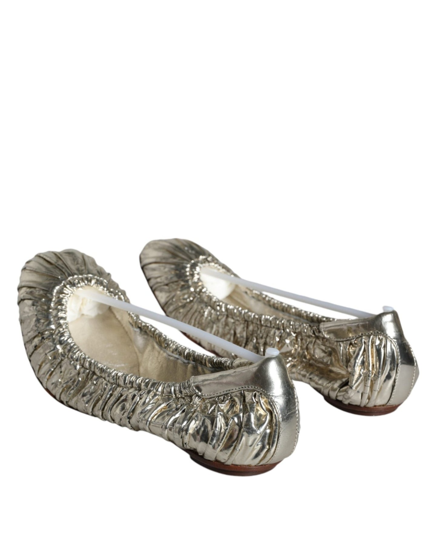 Dolce & Gabbana Silver Patent Leather Scrunch Ballet Flats Shoes - SMARTMARTNZ