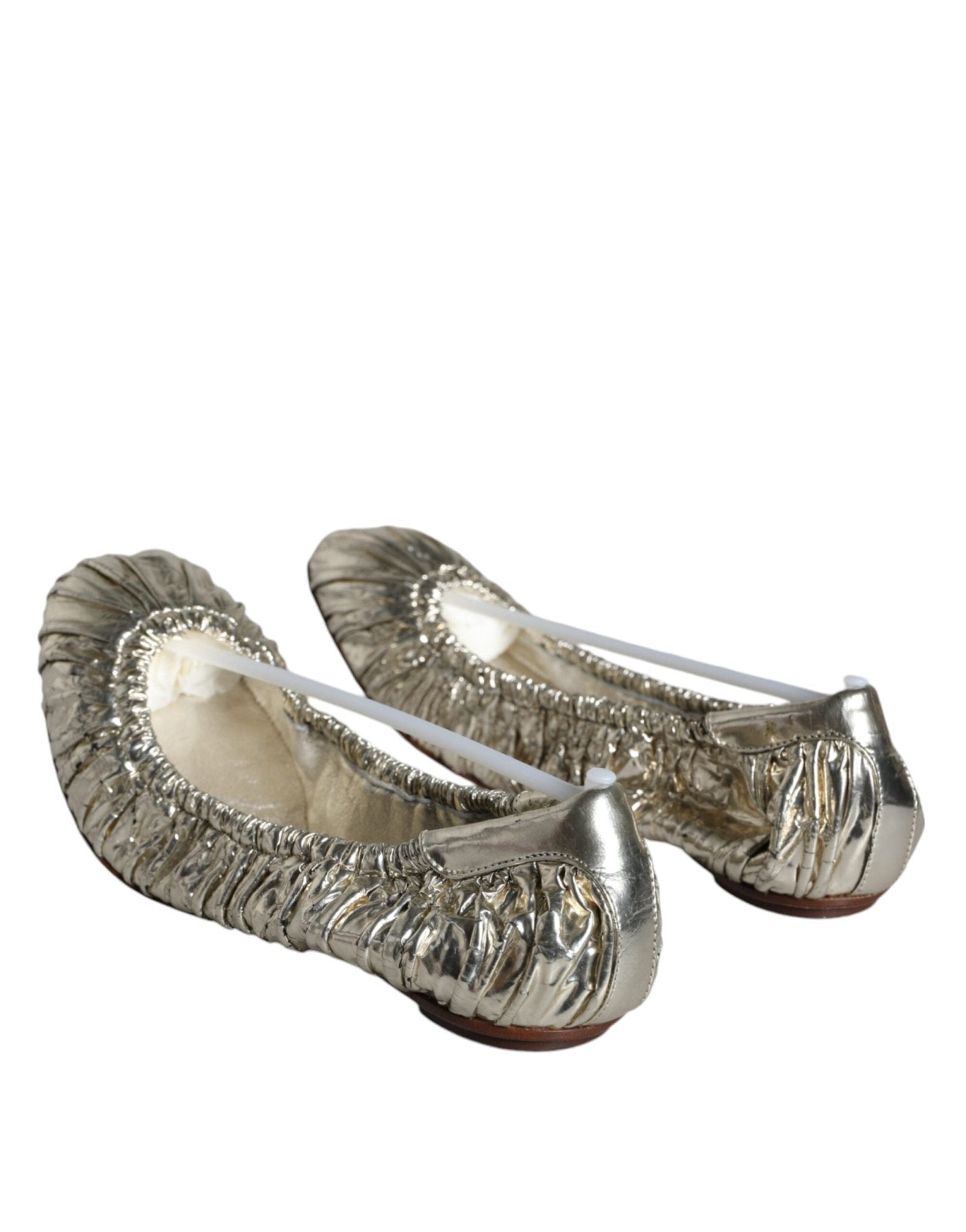 Dolce & Gabbana Silver Patent Leather Scrunch Ballet Flats Shoes - SMARTMARTNZ