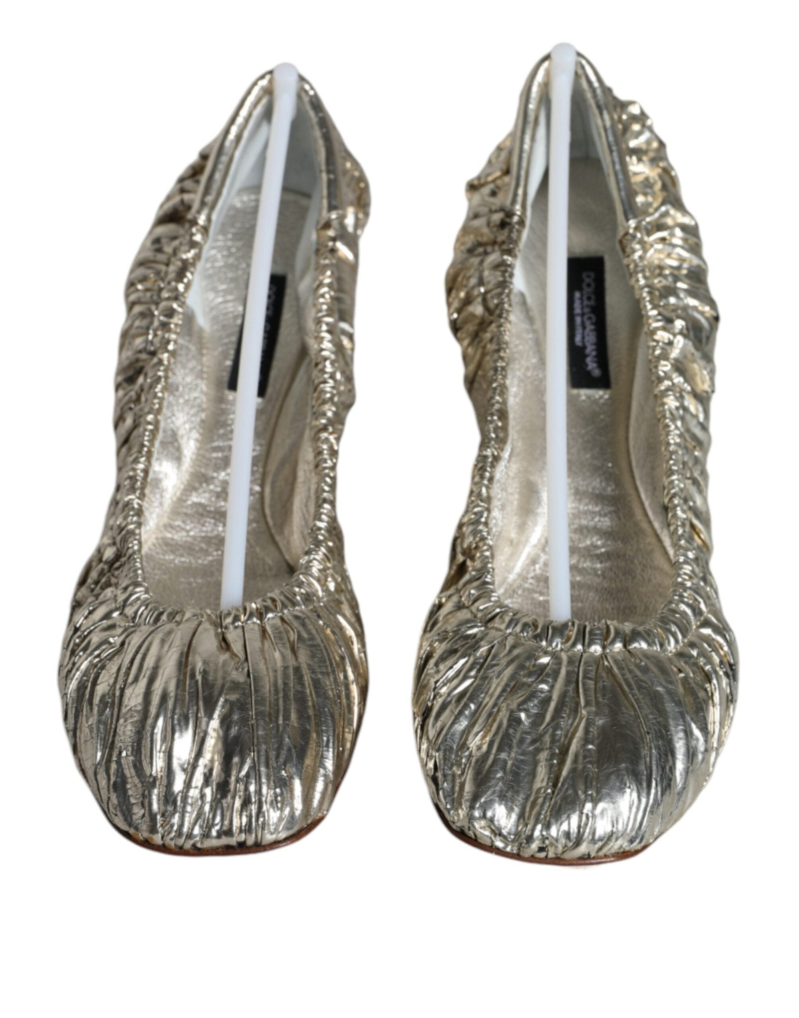 Dolce & Gabbana Silver Patent Leather Scrunch Ballet Flats Shoes - SMARTMARTNZ