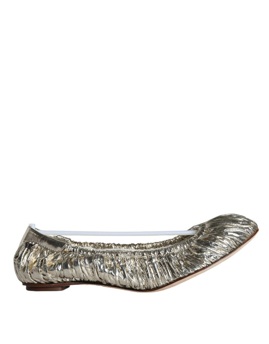 Dolce & Gabbana Silver Patent Leather Scrunch Ballet Flats Shoes - SMARTMARTNZ