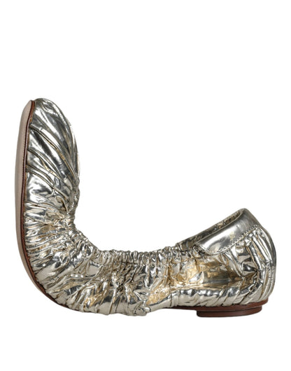 Dolce & Gabbana Silver Patent Leather Scrunch Ballet Flats Shoes - SMARTMARTNZ
