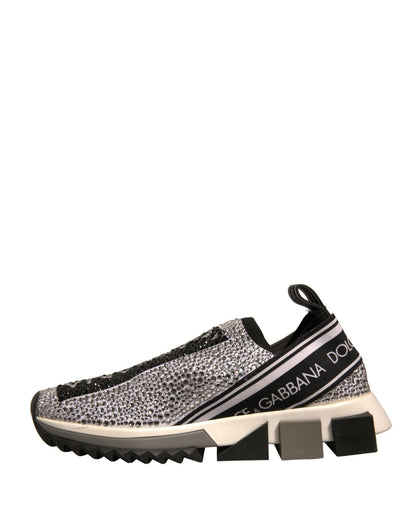 Dolce & Gabbana Silver Rhinestones Sorrento Sneakers Shoes - SMARTMARTNZ