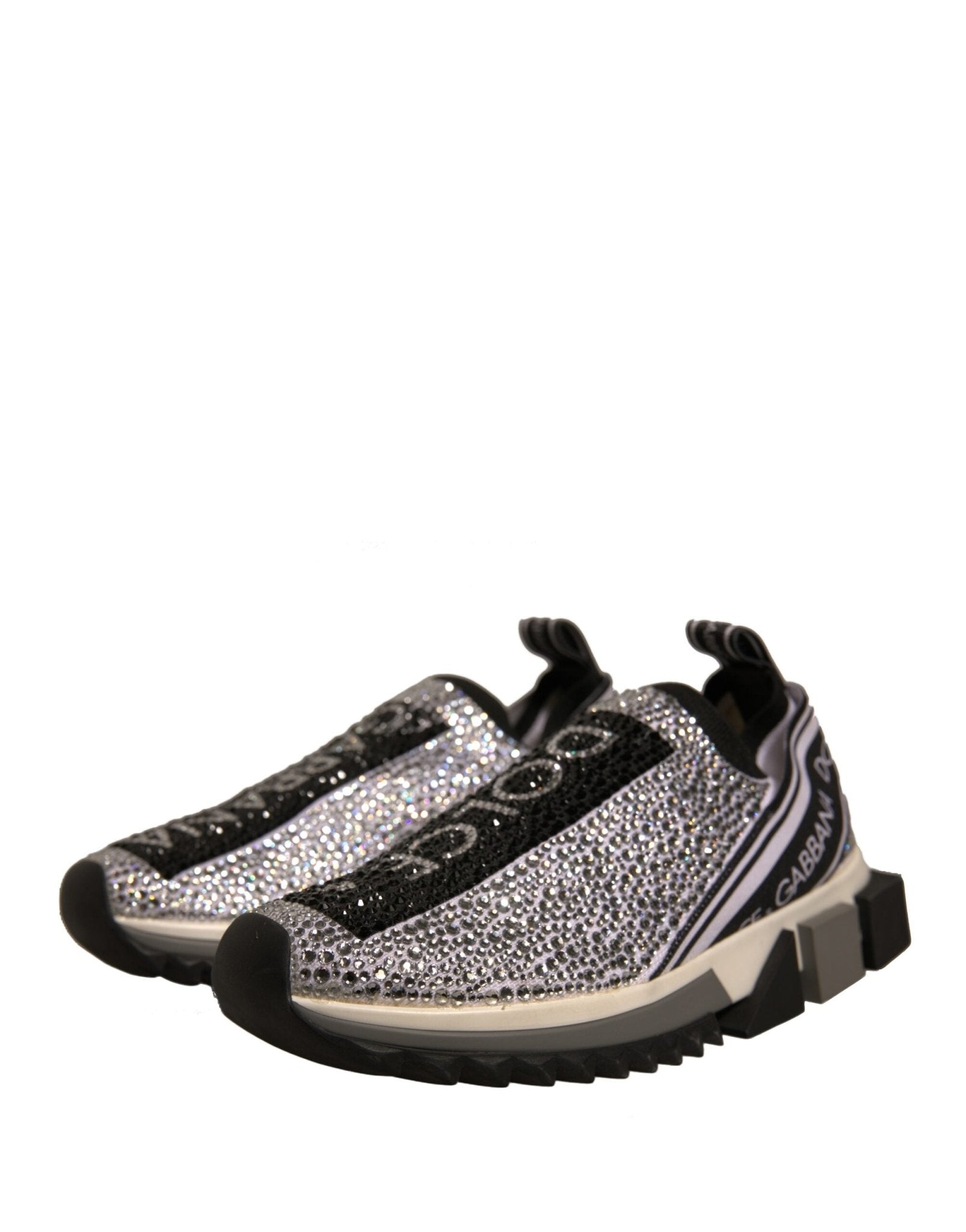 Dolce & Gabbana Silver Rhinestones Sorrento Sneakers Shoes - SMARTMARTNZ