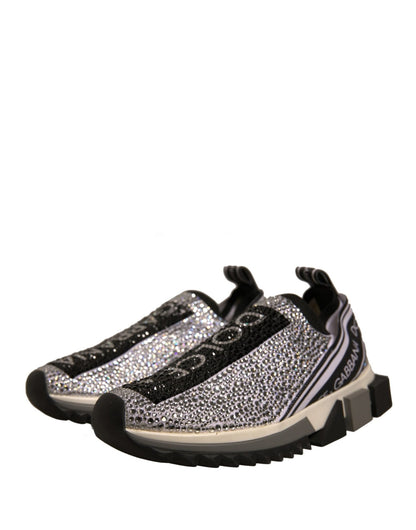 Dolce & Gabbana Silver Rhinestones Sorrento Sneakers Shoes - SMARTMARTNZ