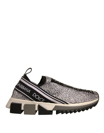 Dolce & Gabbana Silver Rhinestones Sorrento Sneakers Shoes - SMARTMARTNZ