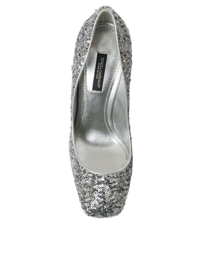 Dolce & Gabbana Silver Sequin Embellished Heels Pumps Shoes - SMARTMARTNZ
