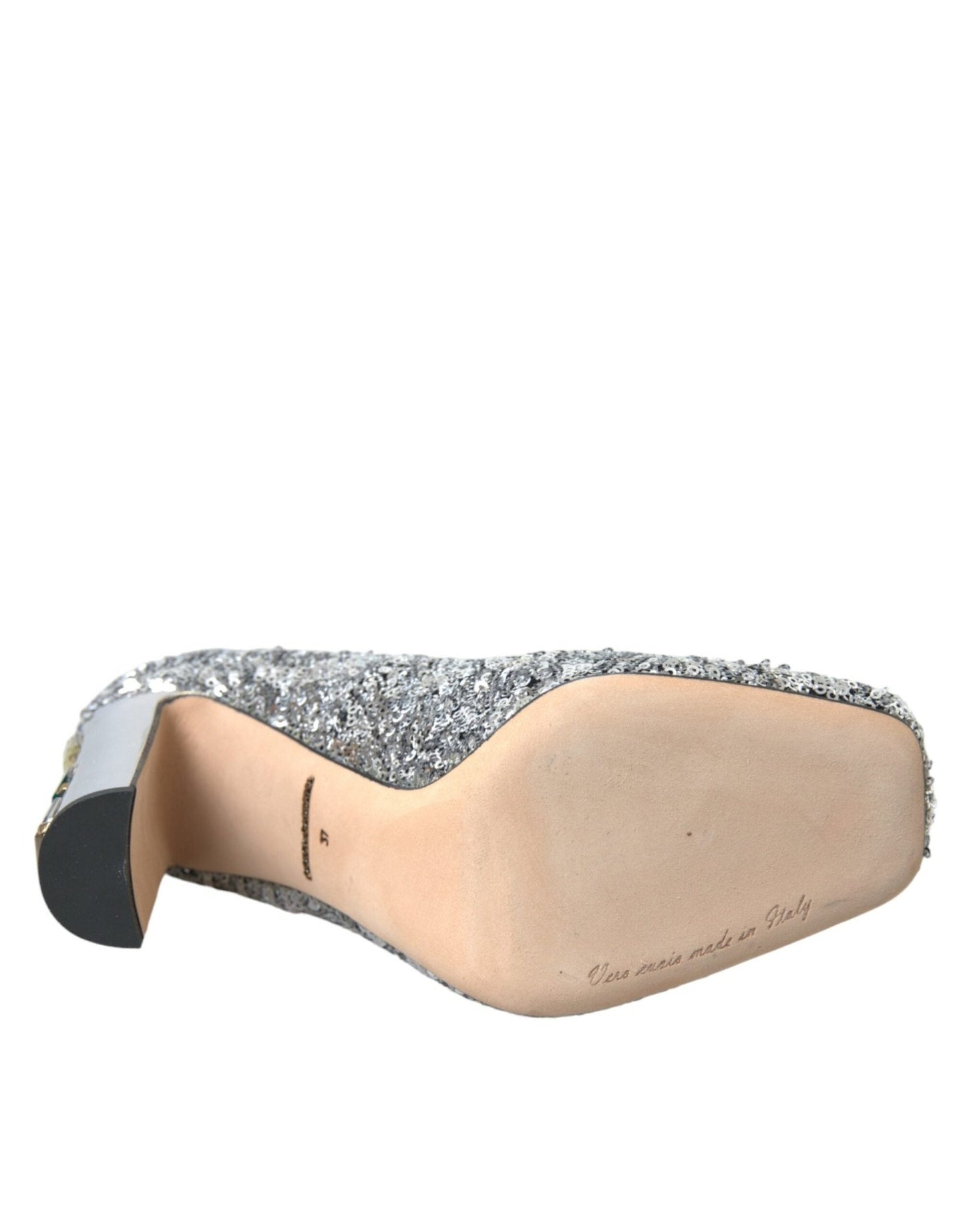 Dolce & Gabbana Silver Sequin Embellished Heels Pumps Shoes - SMARTMARTNZ