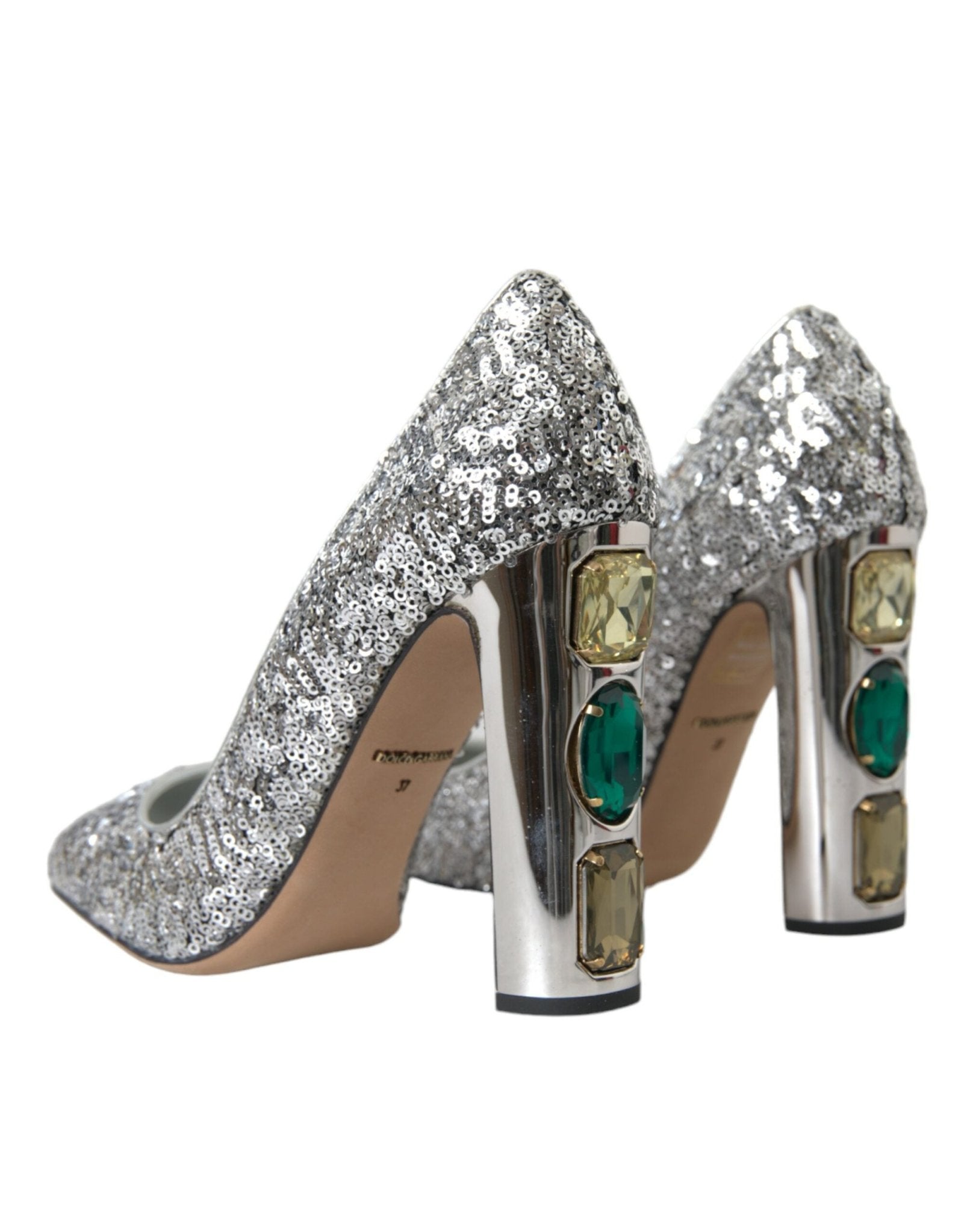 Dolce & Gabbana Silver Sequin Embellished Heels Pumps Shoes - SMARTMARTNZ