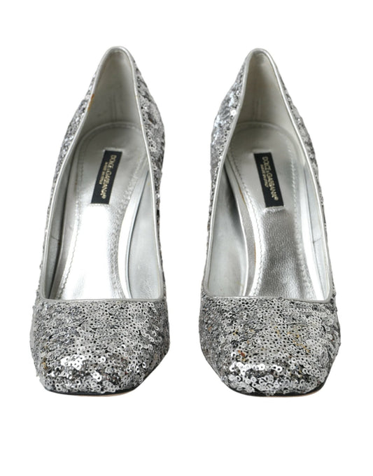 Dolce & Gabbana Silver Sequin Embellished Heels Pumps Shoes - SMARTMARTNZ